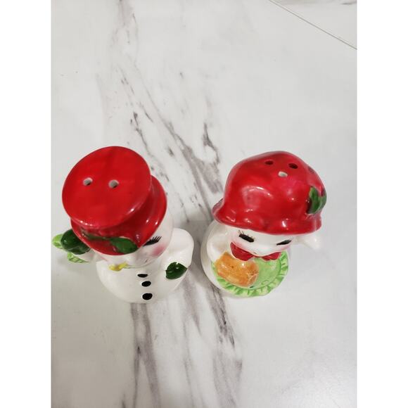 Vintage 1950s Christmas Snowman Salt and Pepper Shaker Set Japan Kitschy MCM - Picture 5 of 8